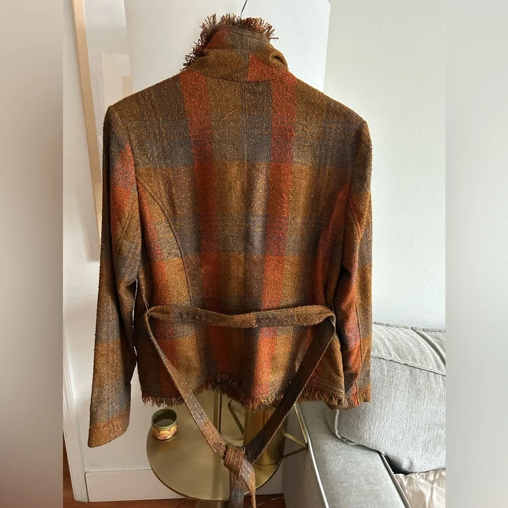 Anthropologie Cartonnier Plaid Preppy Brown Academia Fringed Tweed Blazer 14 - Picture 7 of 15